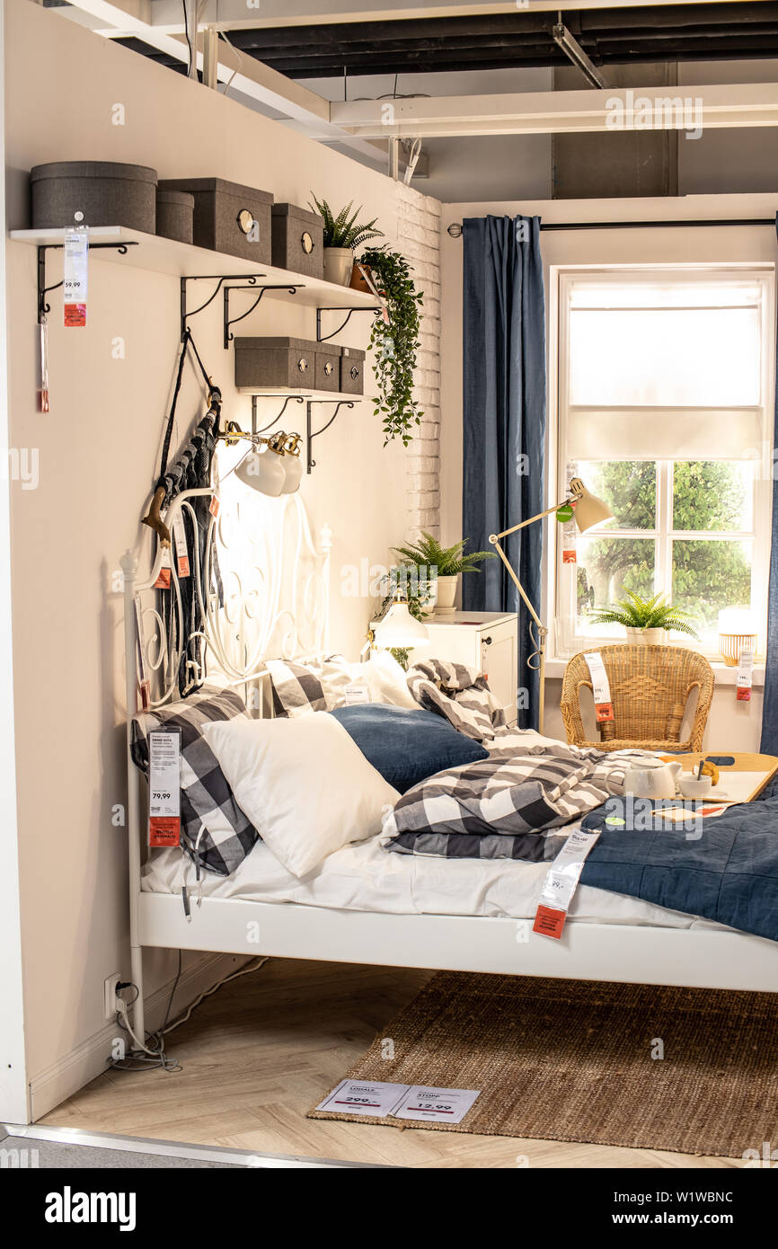 Lodz, Poland, Jan 2019 exhibition interior IKEA store. modern bedroom. IKEA  designs, sells ready-to-assemble furniture, appliances, home accessories  Stock Photo - Alamy, image size:866x1390