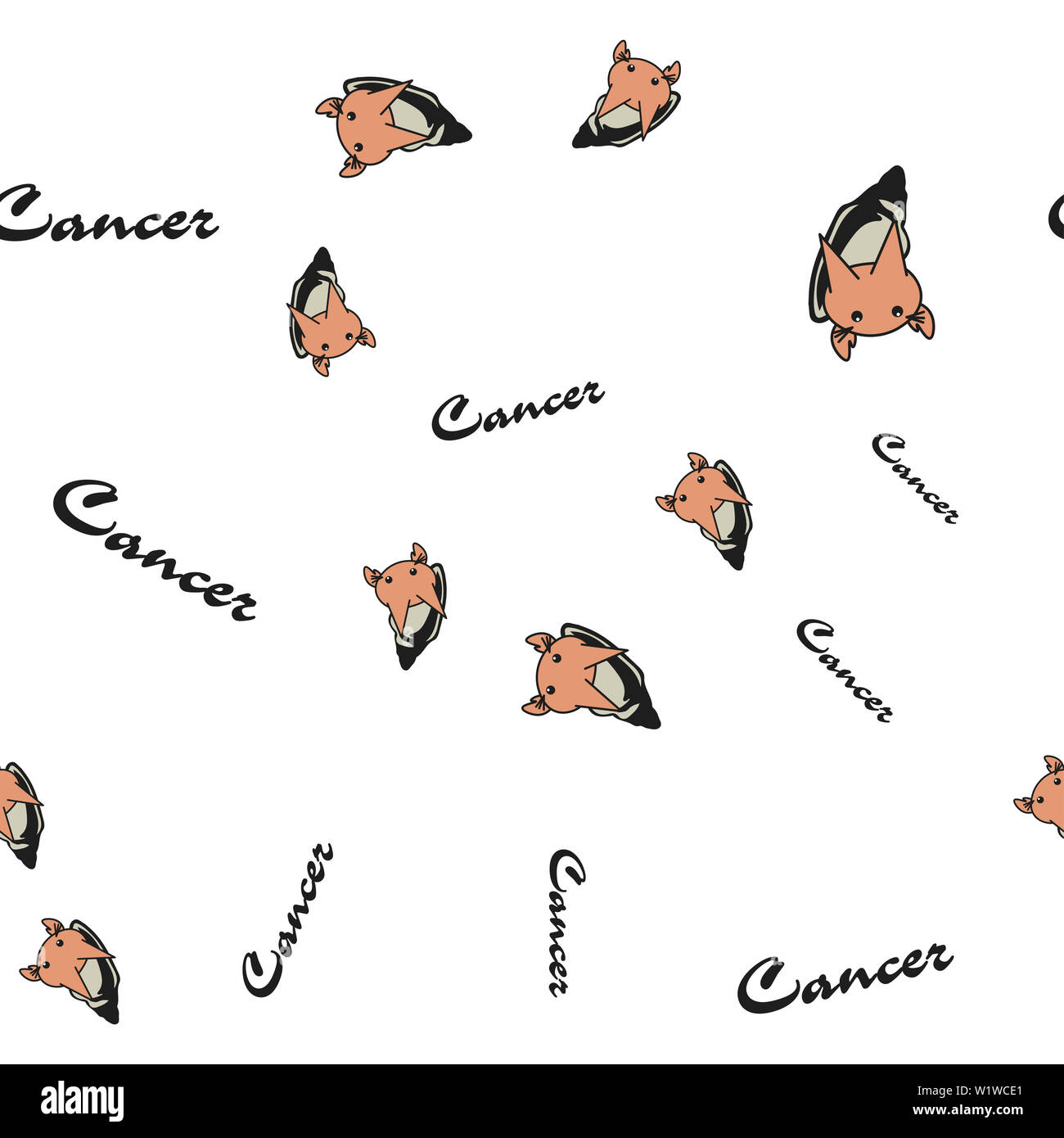 Seamless pattern of cartoon bunnies denoting cancer zodiac signs with ...