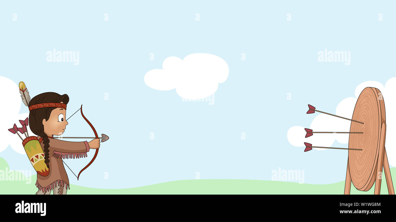 Illustration of a Native American Kid Boy Shooting Arrows and ...