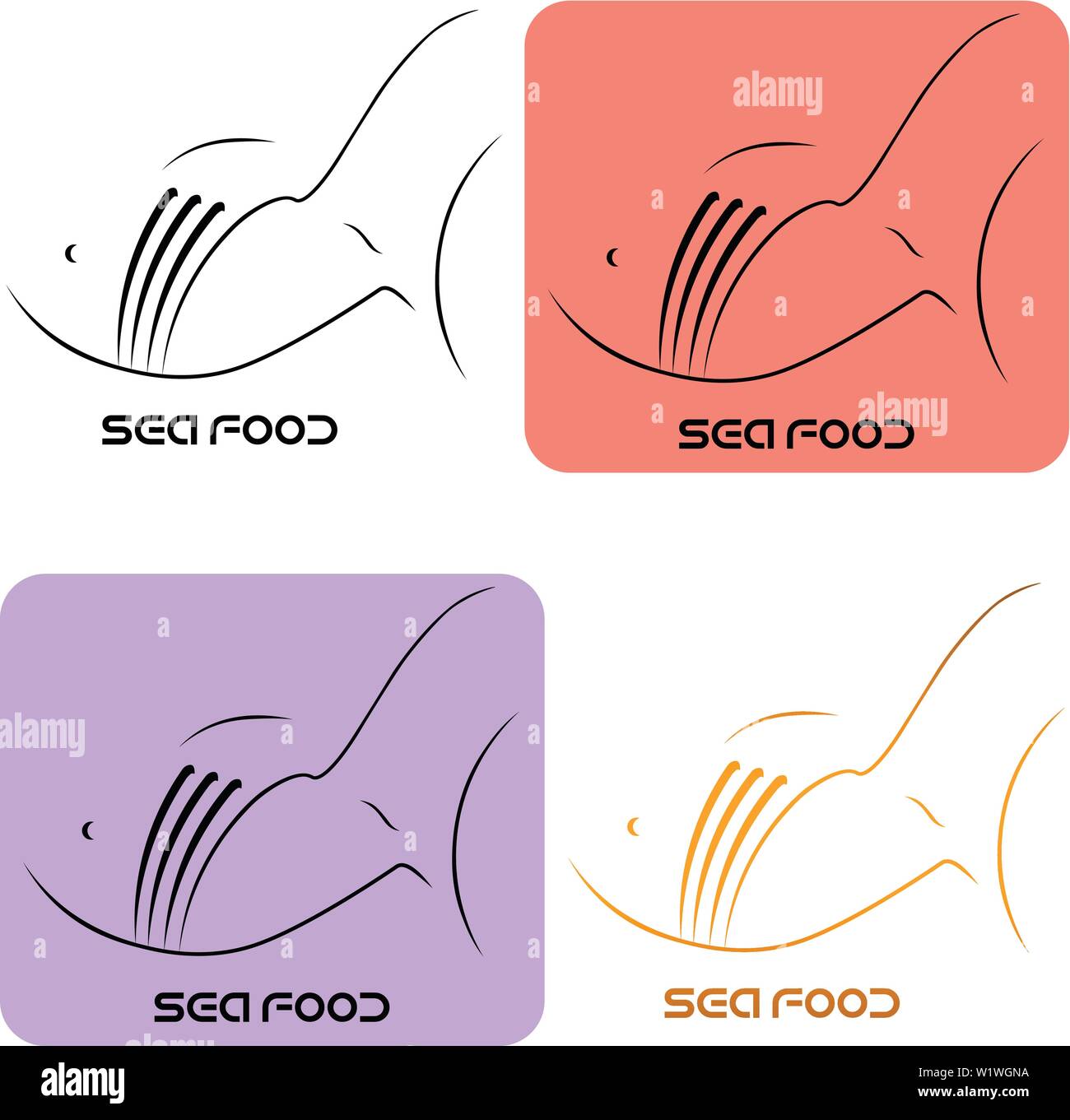 seafood logo fish and fork using negative space Stock Vector
