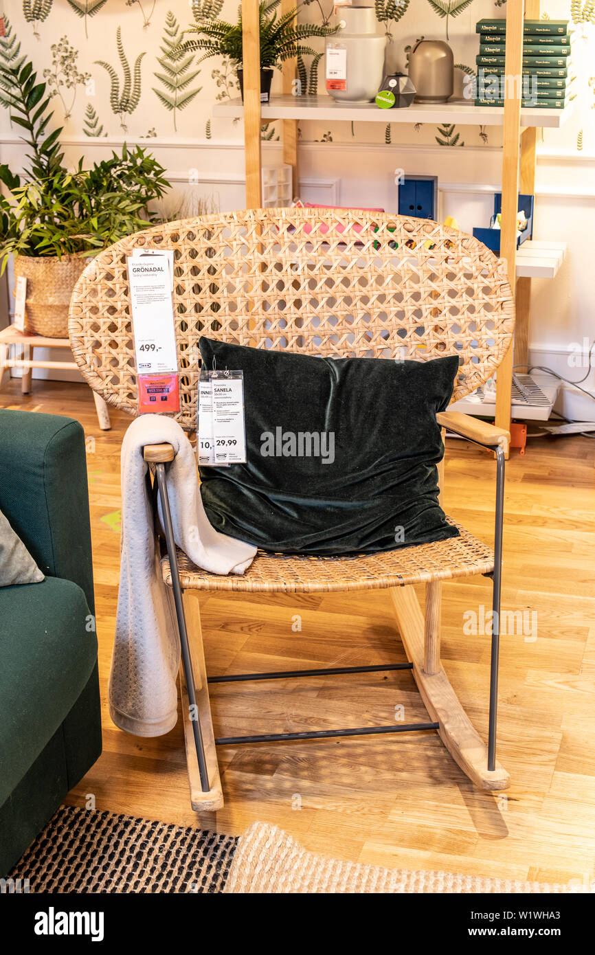 Lodz, Poland, Jan 2019 exhibition interior IKEA store Modern Chairs Armchairs Sofas IKEA sells ready-to-assemble furniture appliances home accessories Stock Photo