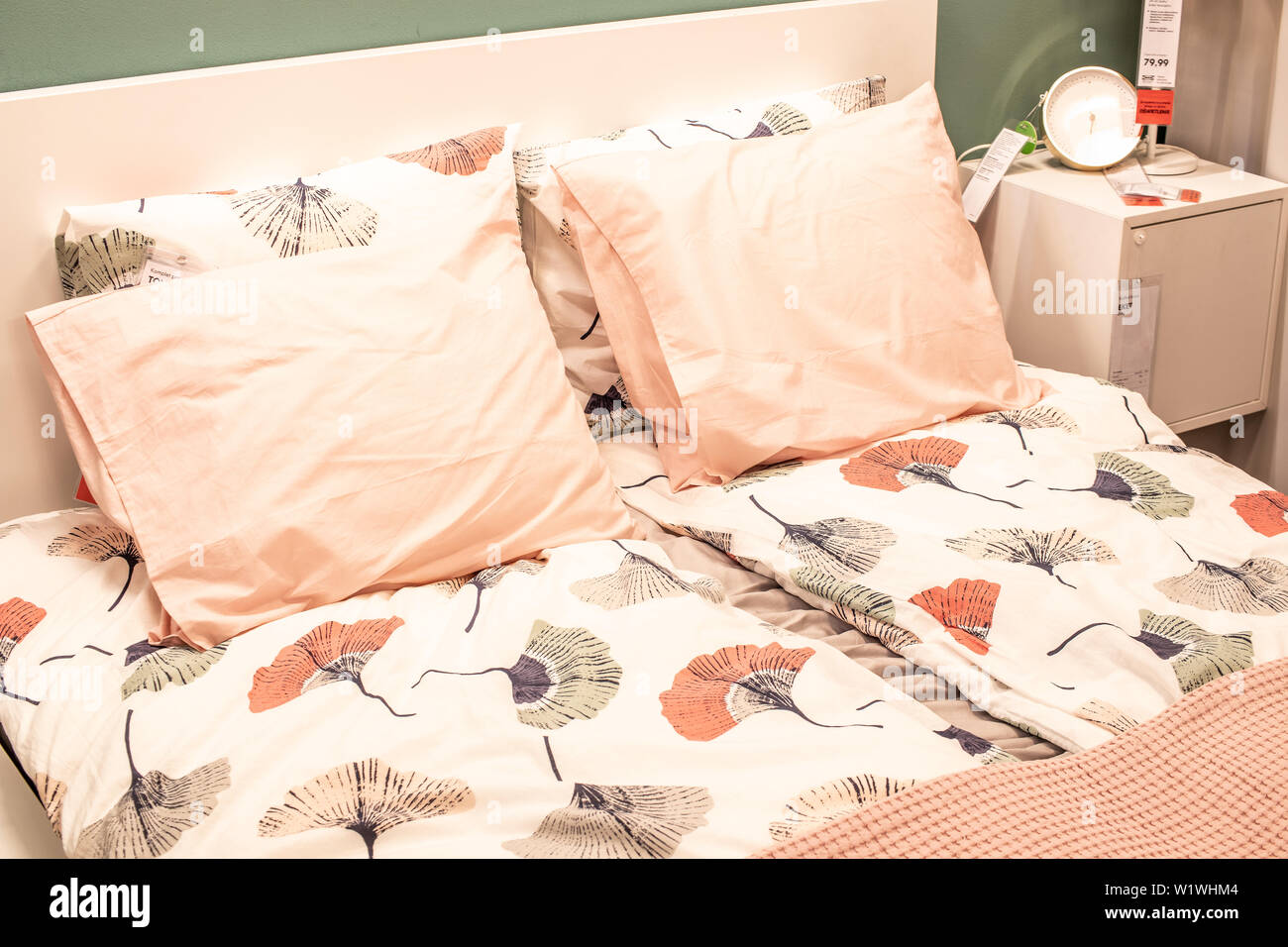 Lodz, Poland, Jan 2019 exhibition interior IKEA store. bed in modern