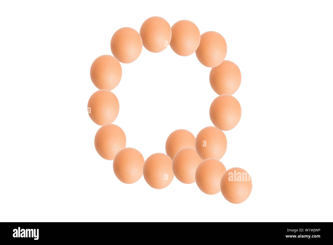 Q,Egg alphabet uppercase on white background. Stock Photo
