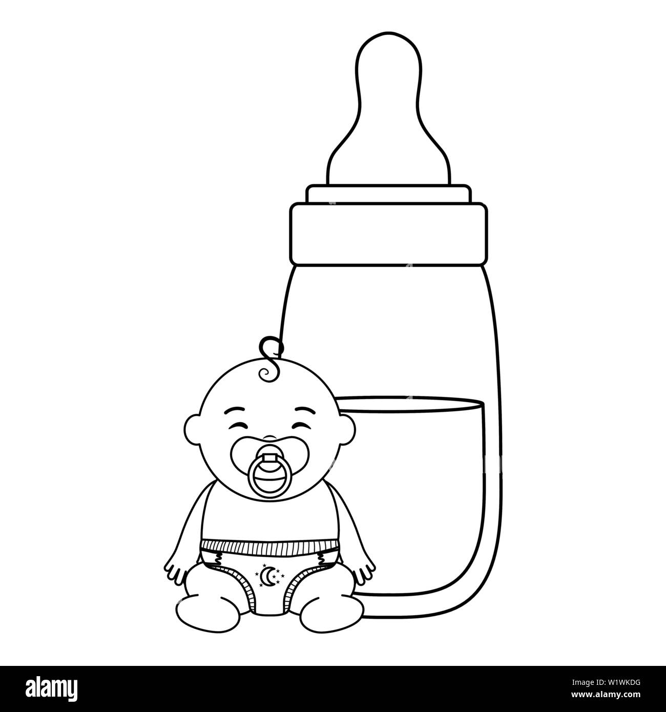 cute little baby boy with bottle milk vector illustration design Stock ...
