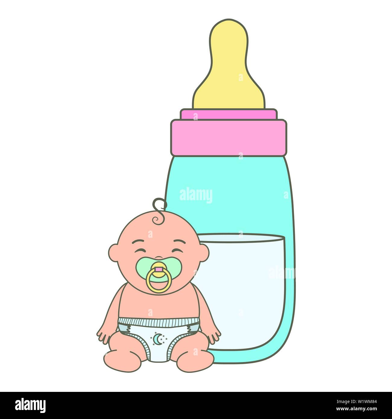 cute little baby boy with bottle milk vector illustration design Stock ...