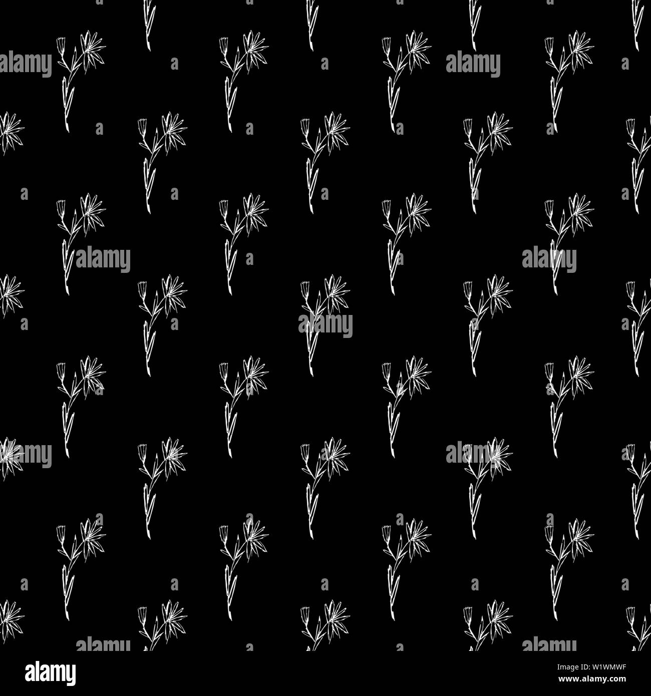 Seamless pattern with wildflowers on black background for print design ...