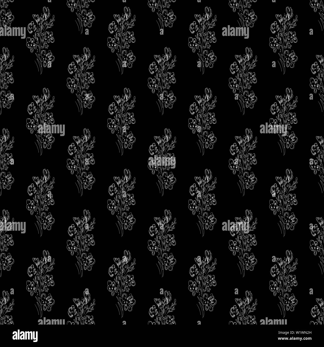 Seamless pattern with wildflowers on black background for print design ...