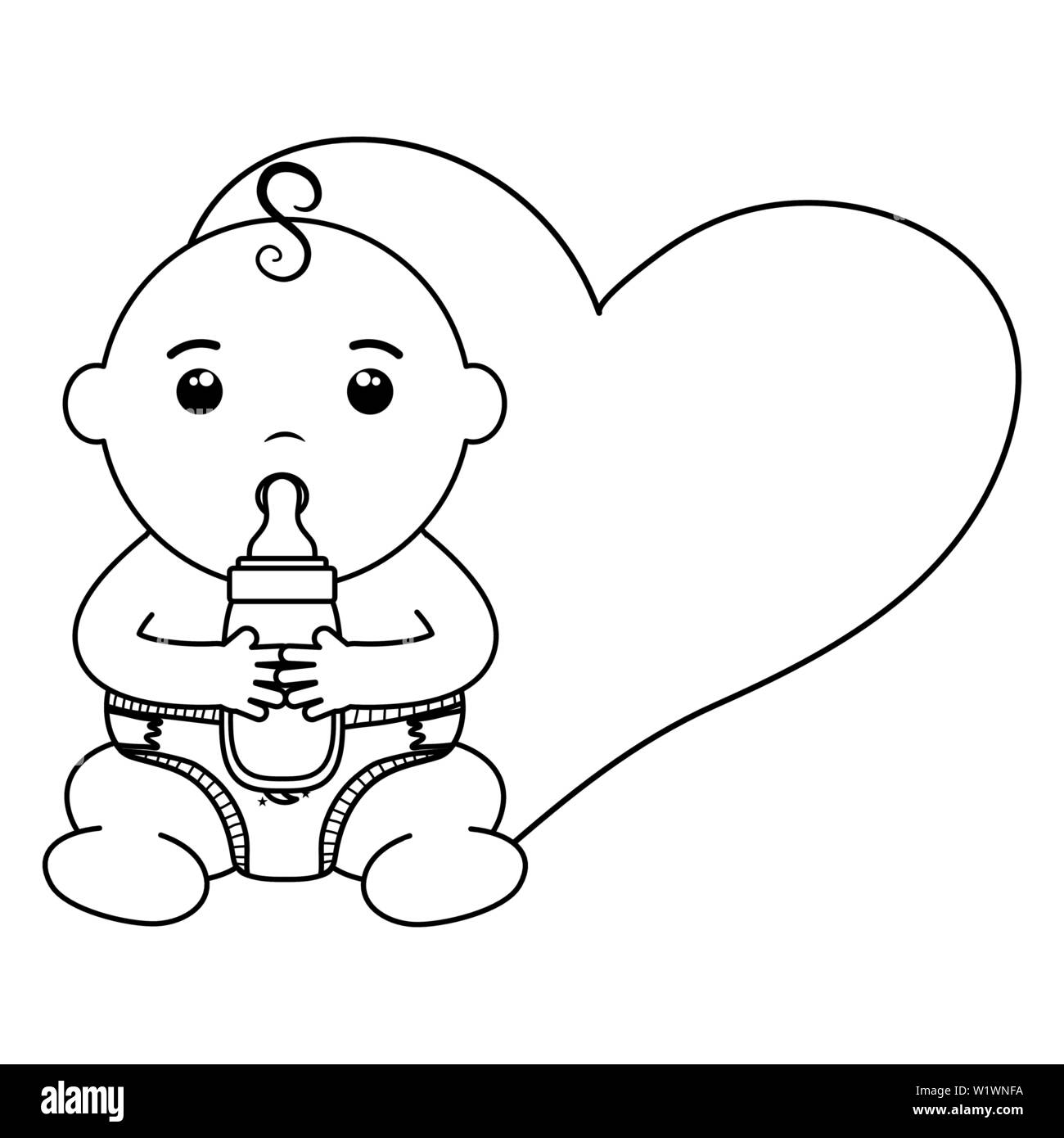 cute little baby boy with bottle milk vector illustration design Stock ...