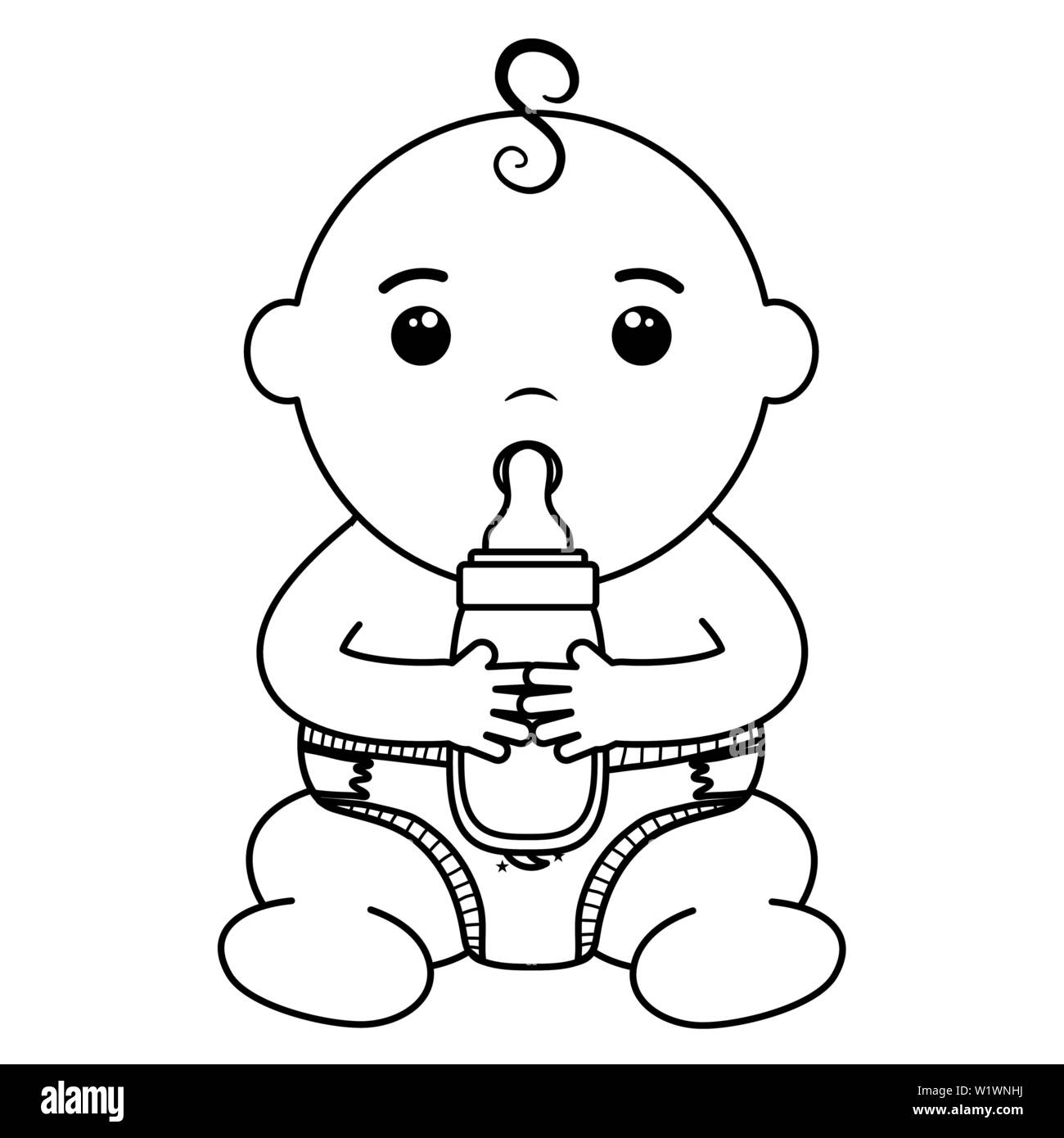 cute little baby boy with bottle milk vector illustration design Stock ...