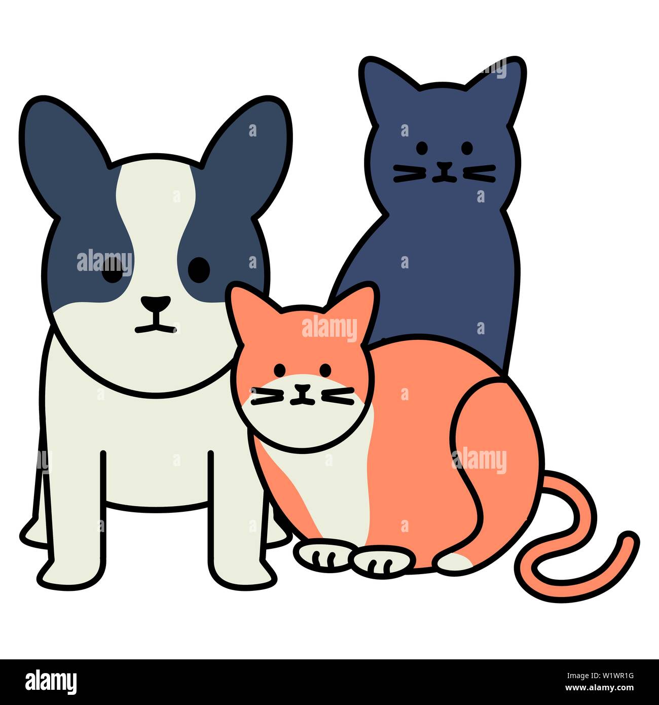 cute cats and dog mascots adorables characters vector illustration