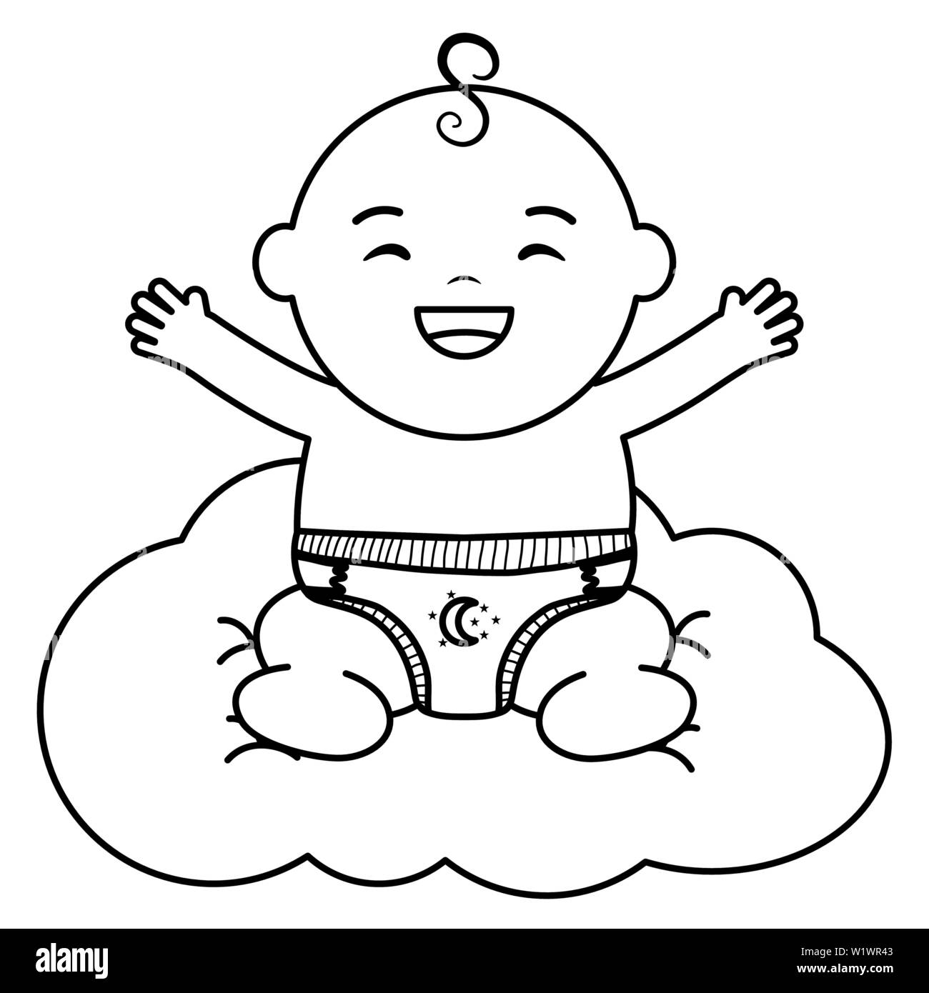 cute little baby boy floating in cloud vector illustration design Stock ...