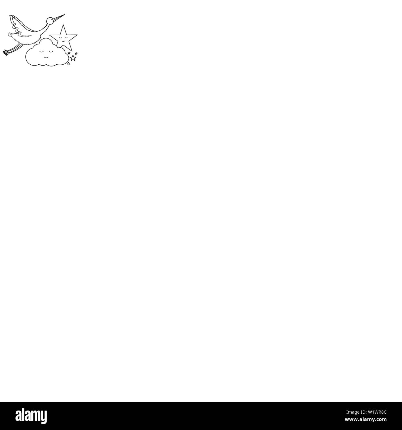 stork bird flying with cloud and star kawaii characters vector ...