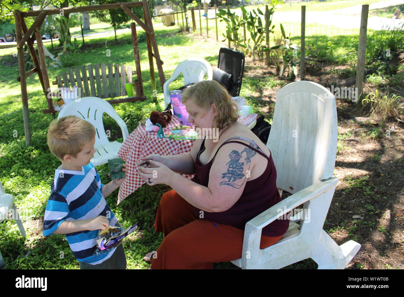 These images were taking during different american celebrations, one was a memorial day cookout, another was a childs birthday party. The third fishin. Stock Photo