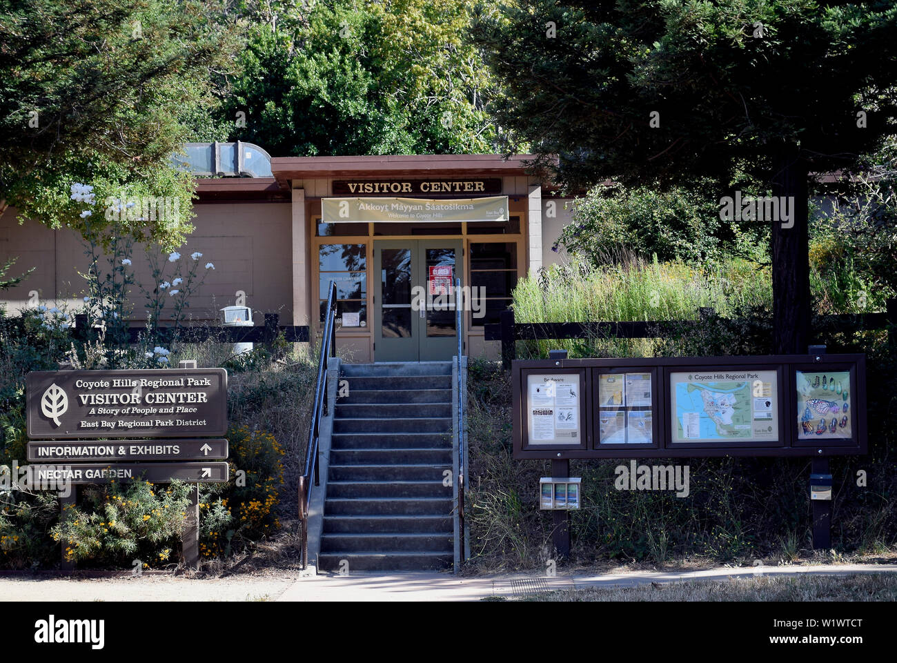Coyote Hills Regional Park visitor center sign. California. Stock Photo