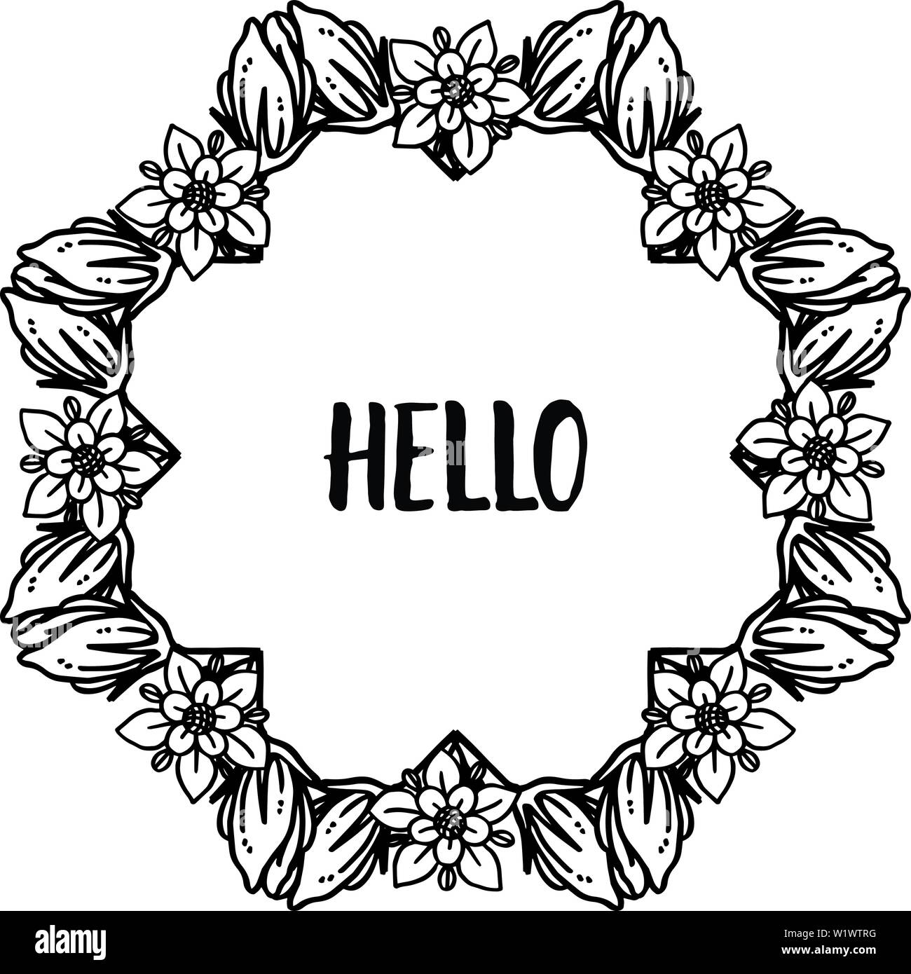 Vector illustration greeting card hello with various crowd of flower ...