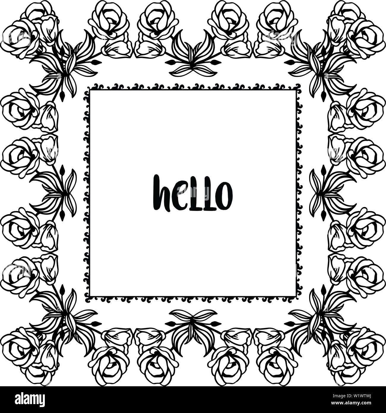 Vector illustration greeting card hello with various crowd of flower ...