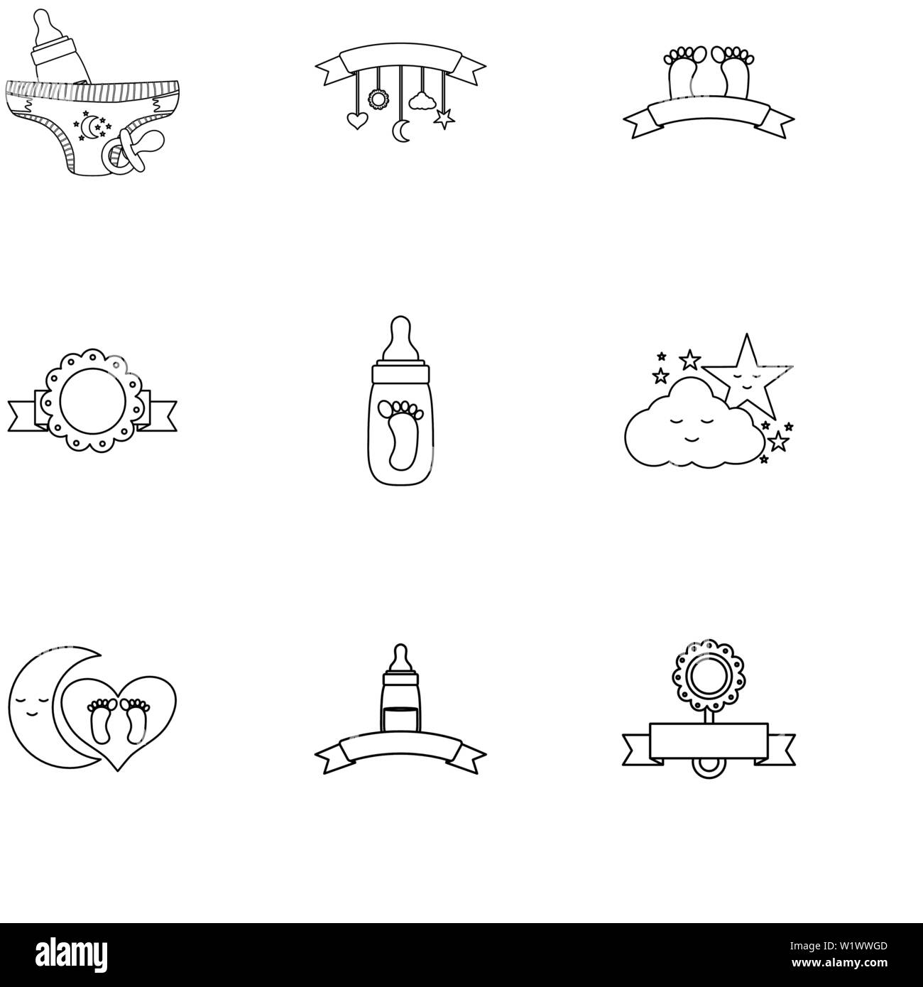 baby bottle milk with pacifier and diaper vector illustration design ...