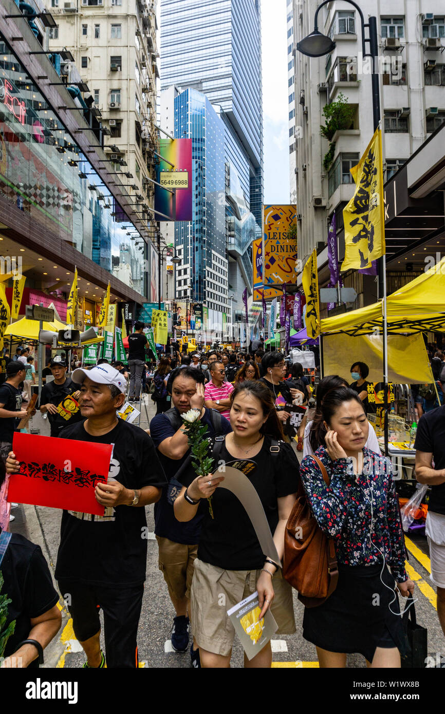 Democracy rally in Hong Kong: protest and rally ahead of anti extradition march Stock Photo