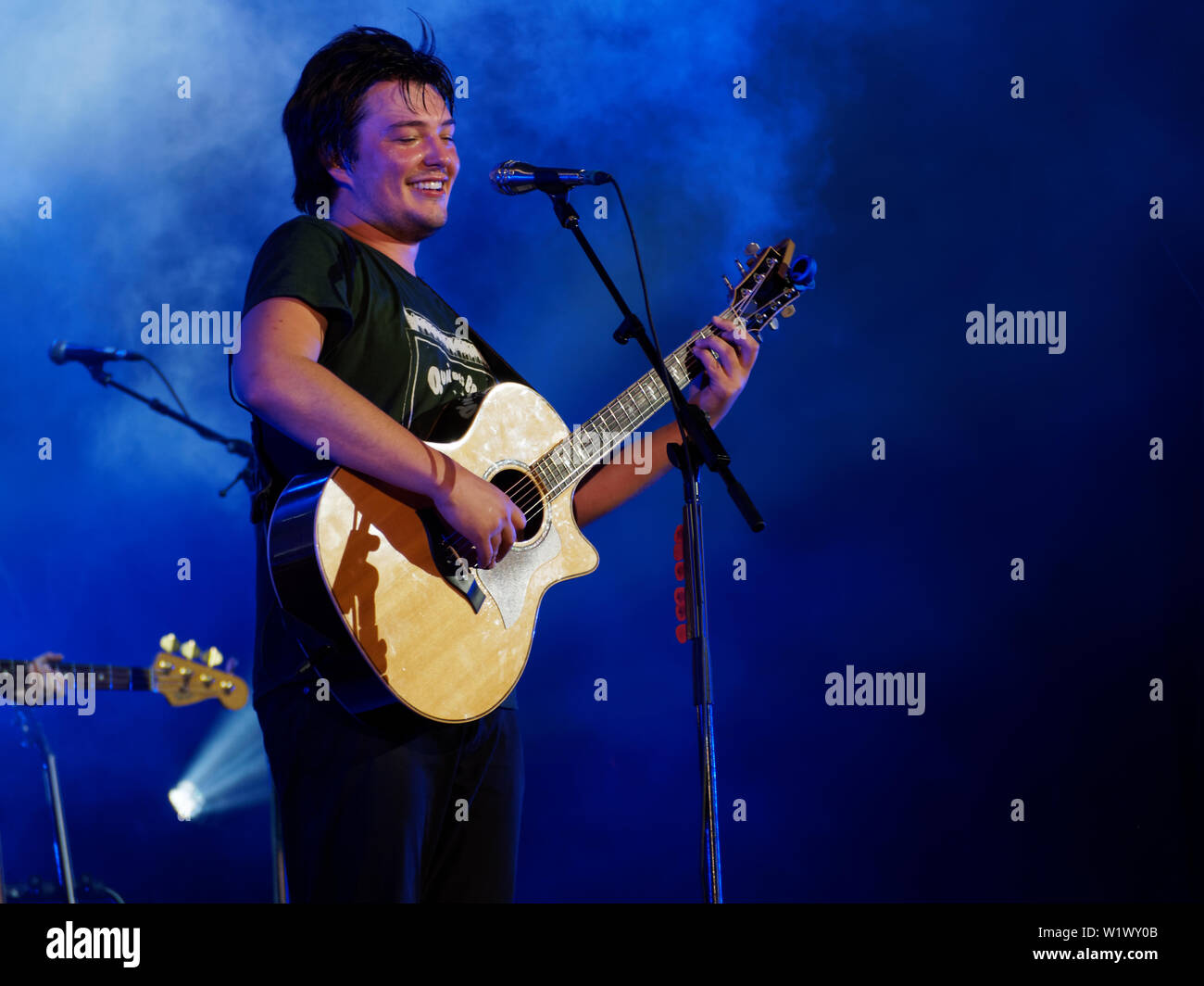Montreal, Canada.French Quebec singersongwriter Emile Bilodeau perform on stage at the Francos