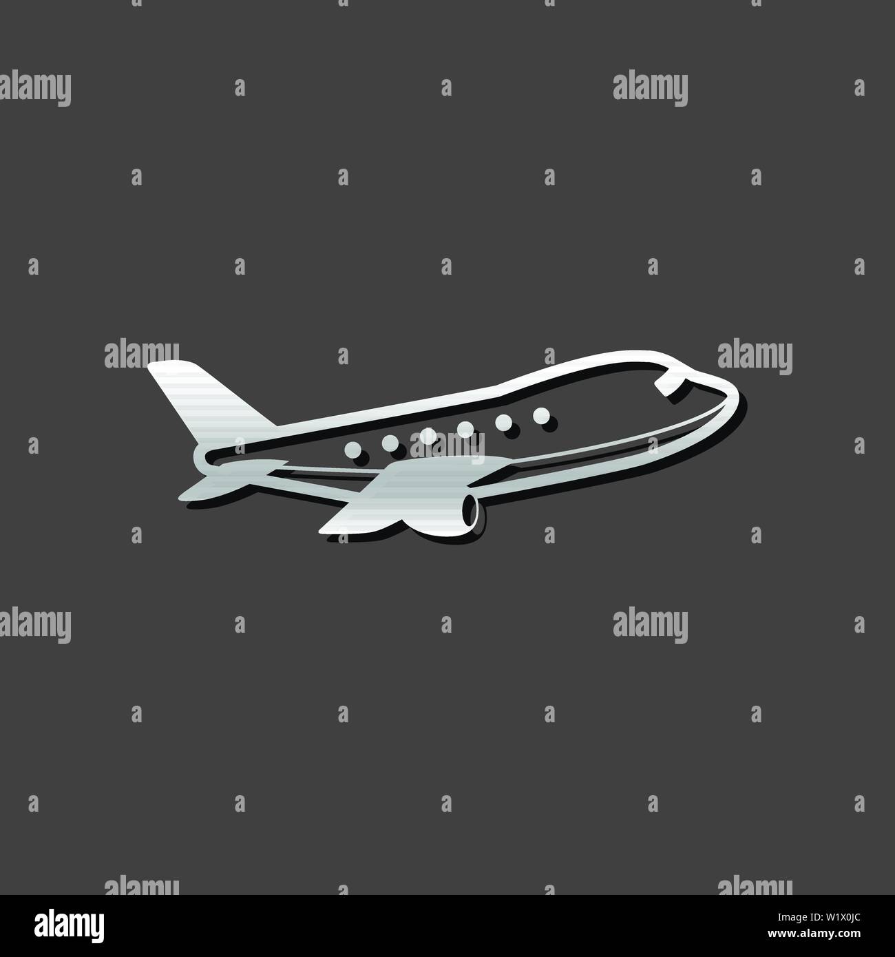 Airplane icon in metallic grey color style. Aviation transportation travel Stock Vector