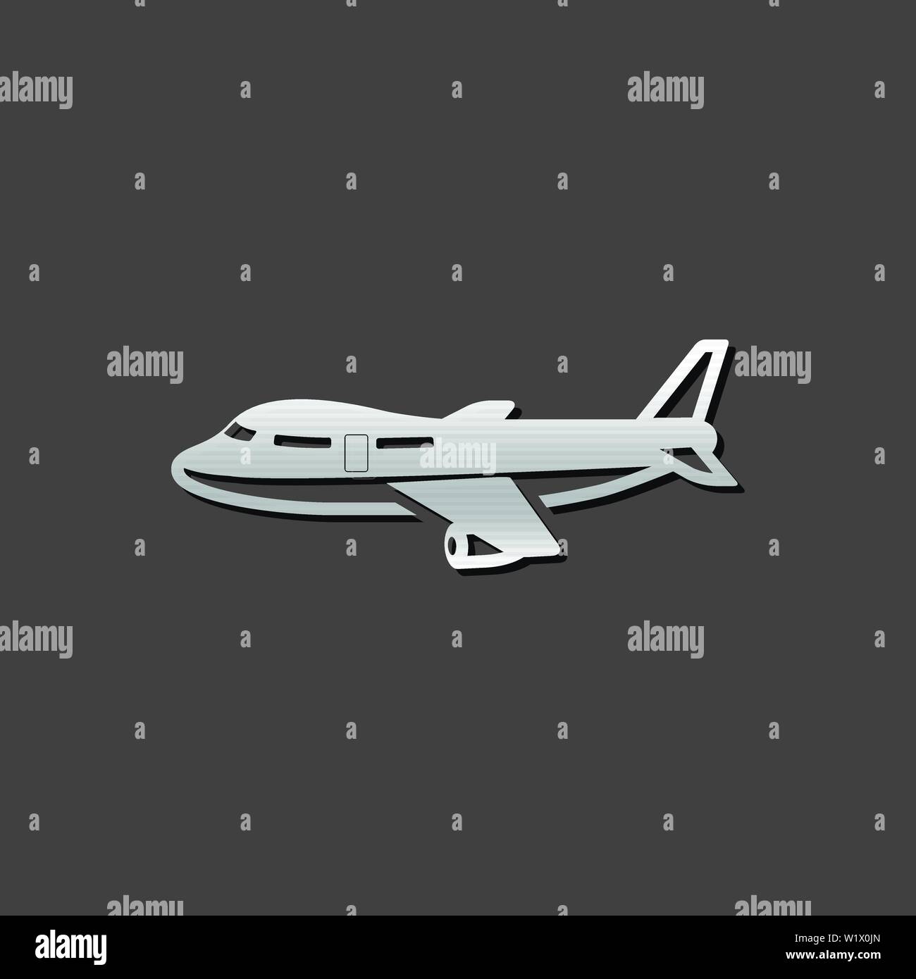 Airplane icon in metallic grey color style. Aviation transportation travel Stock Vector