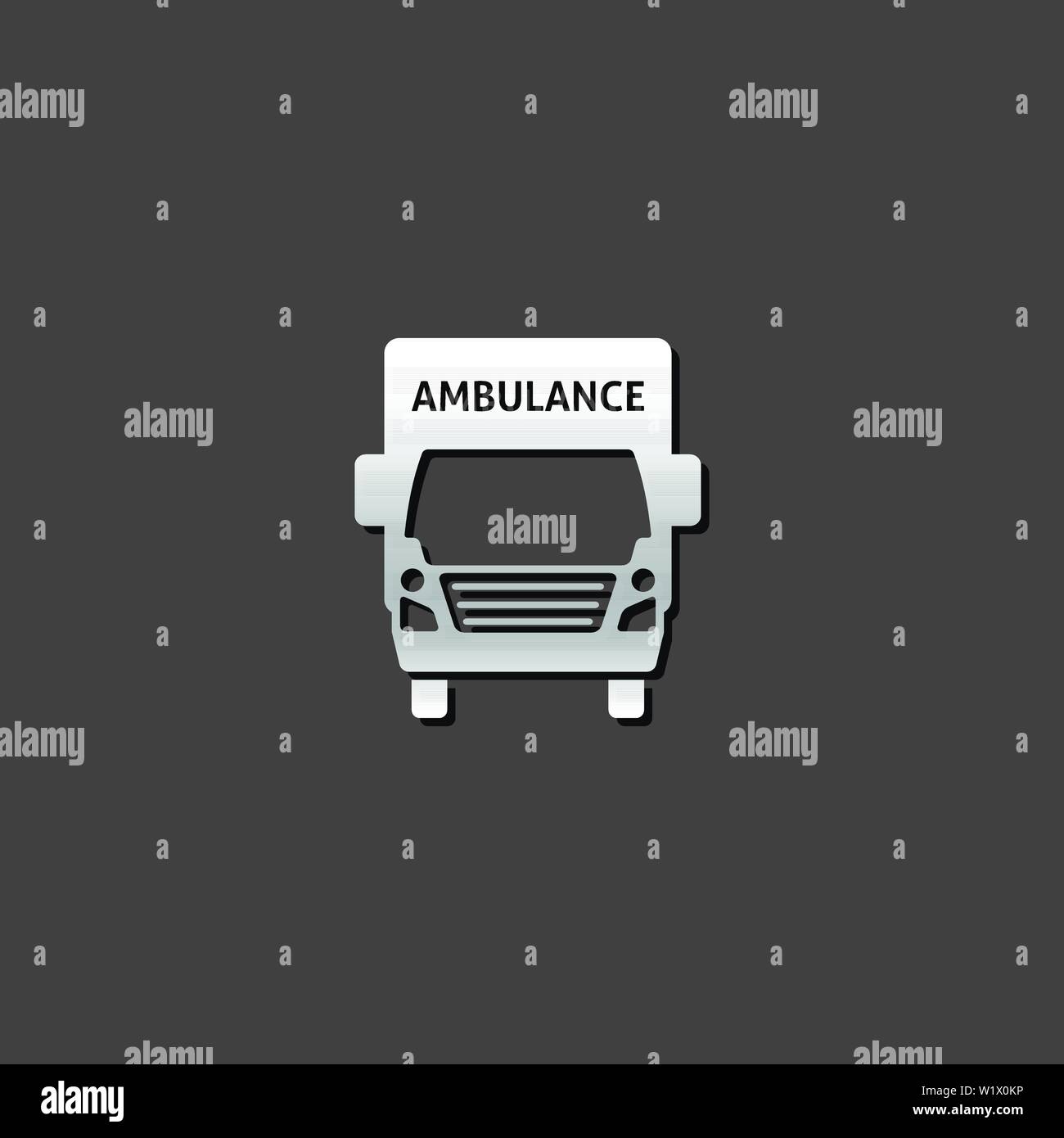 Ambulance icon in metallic grey color style. Medical help healthcare Stock Vector