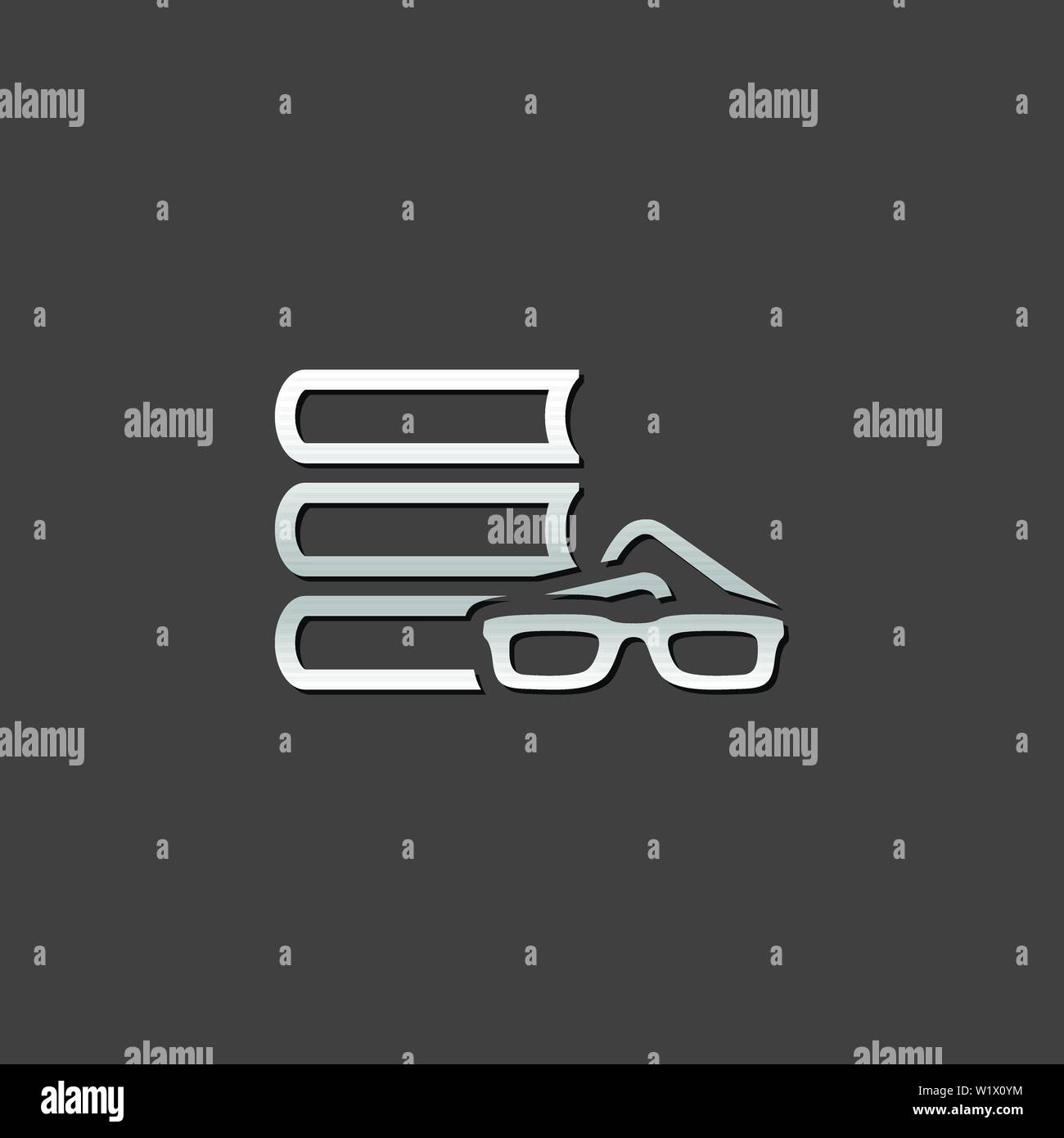 Books and glasses icon in metallic grey color style. Education student library Stock Vector