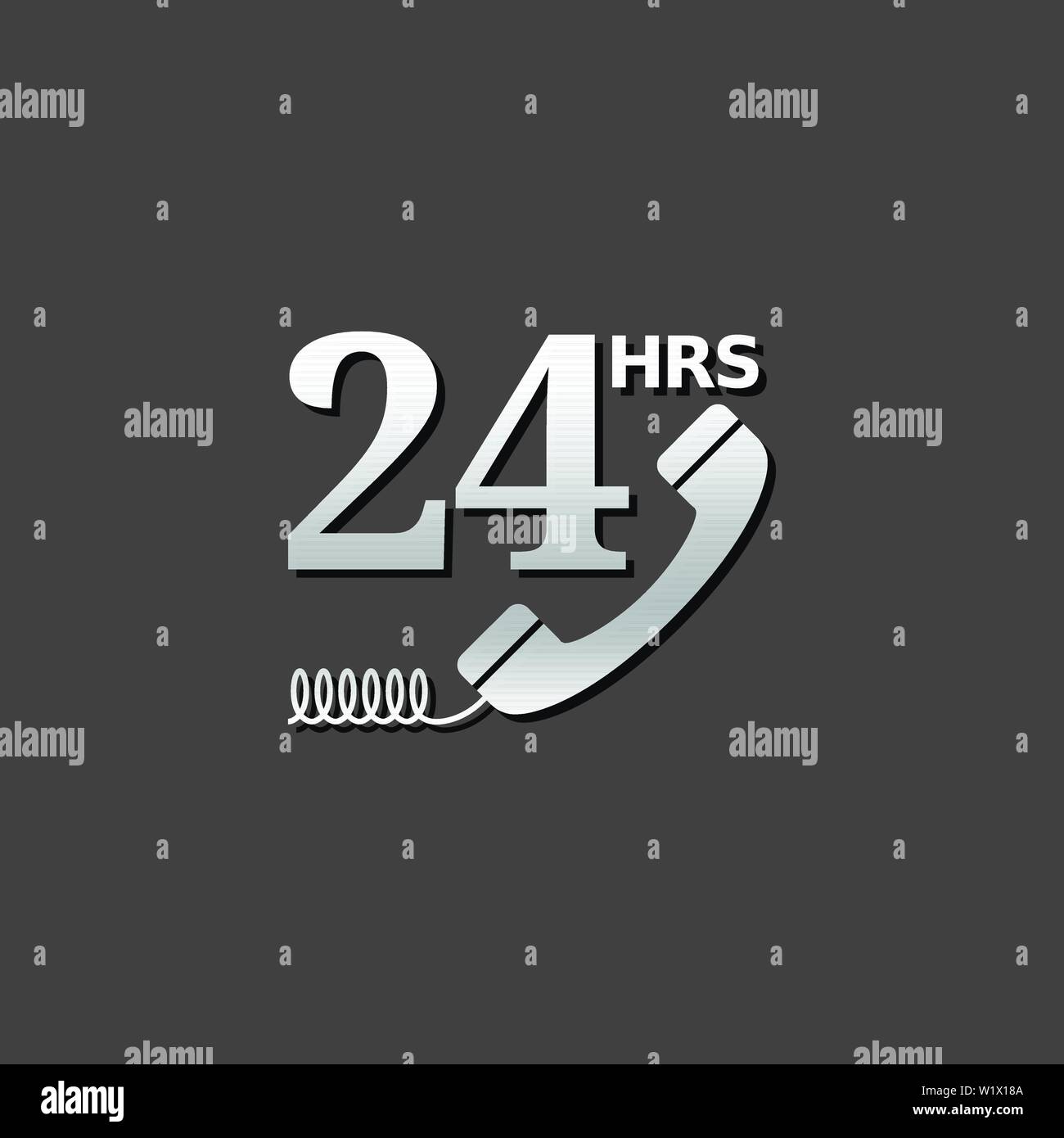 24 Hours Service Icon In Metallic Grey Color Style Call Center