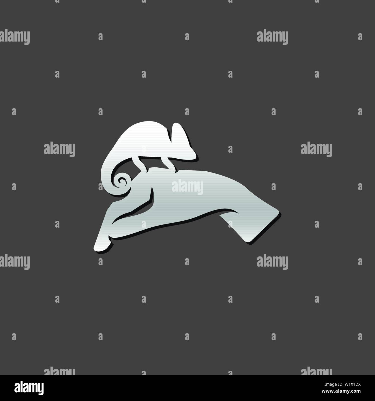 Animal care icon in metallic grey color style. Chameleon zoo jungle Stock Vector