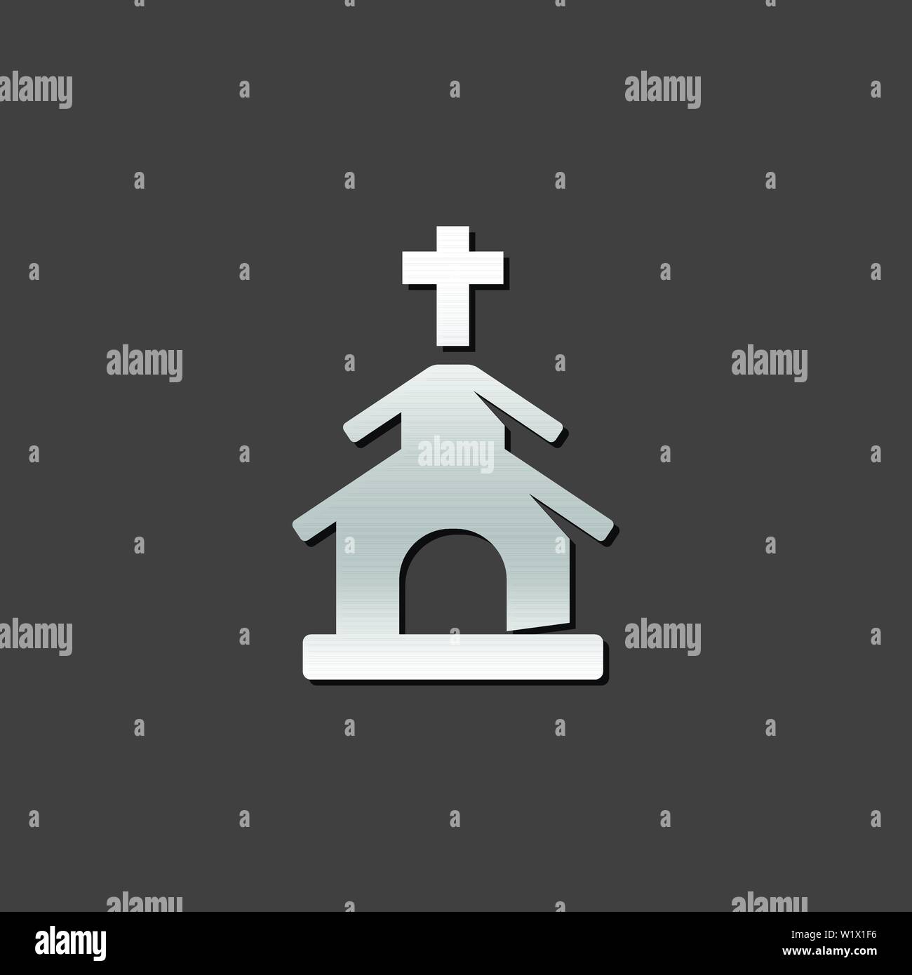 Church icon in metallic grey color style. Christian chapel synagogue Stock Vector