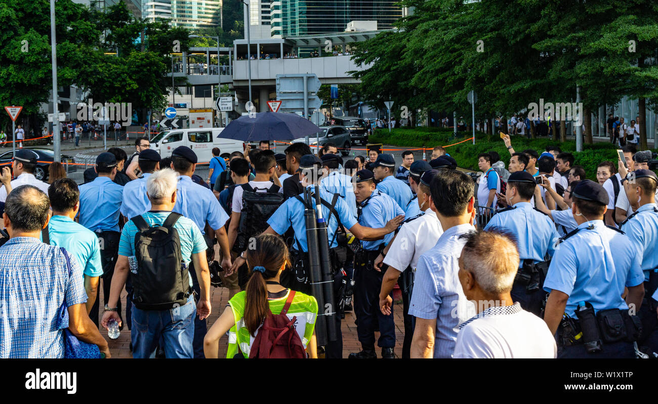 Hong Kong police make arrest at counter protest Stock Photo