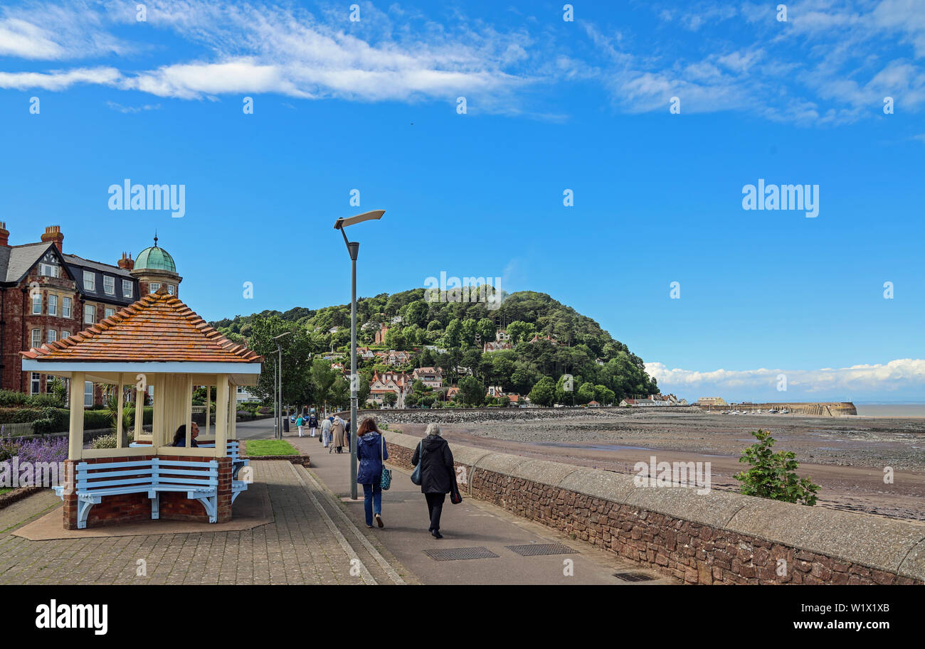 Seafront walk at Minehead, a holiday resort and commercial centre on the banks of the Bristol Channel in North Somerset Stock Photo