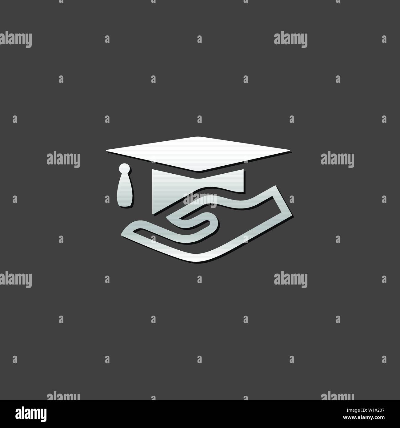 Hand holding diploma icon in metallic grey color style. Education ...