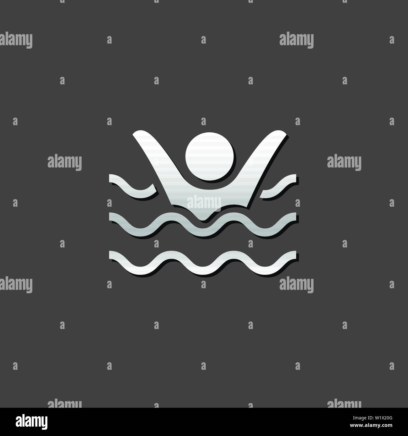 Drowned man icon in metallic grey color style. People accident water sea Stock Vector