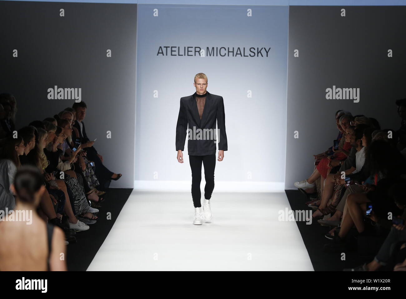 Berlin, Germany. 03rd July, 2019. The photo shows models on the catwalk with the collections spring/summer 2020 of the designer Atelier Michalsky at Mercedes-Benz Fashion Week. Credit: Simone Kuhlmey/Pacific Press/Alamy Live News Stock Photo
