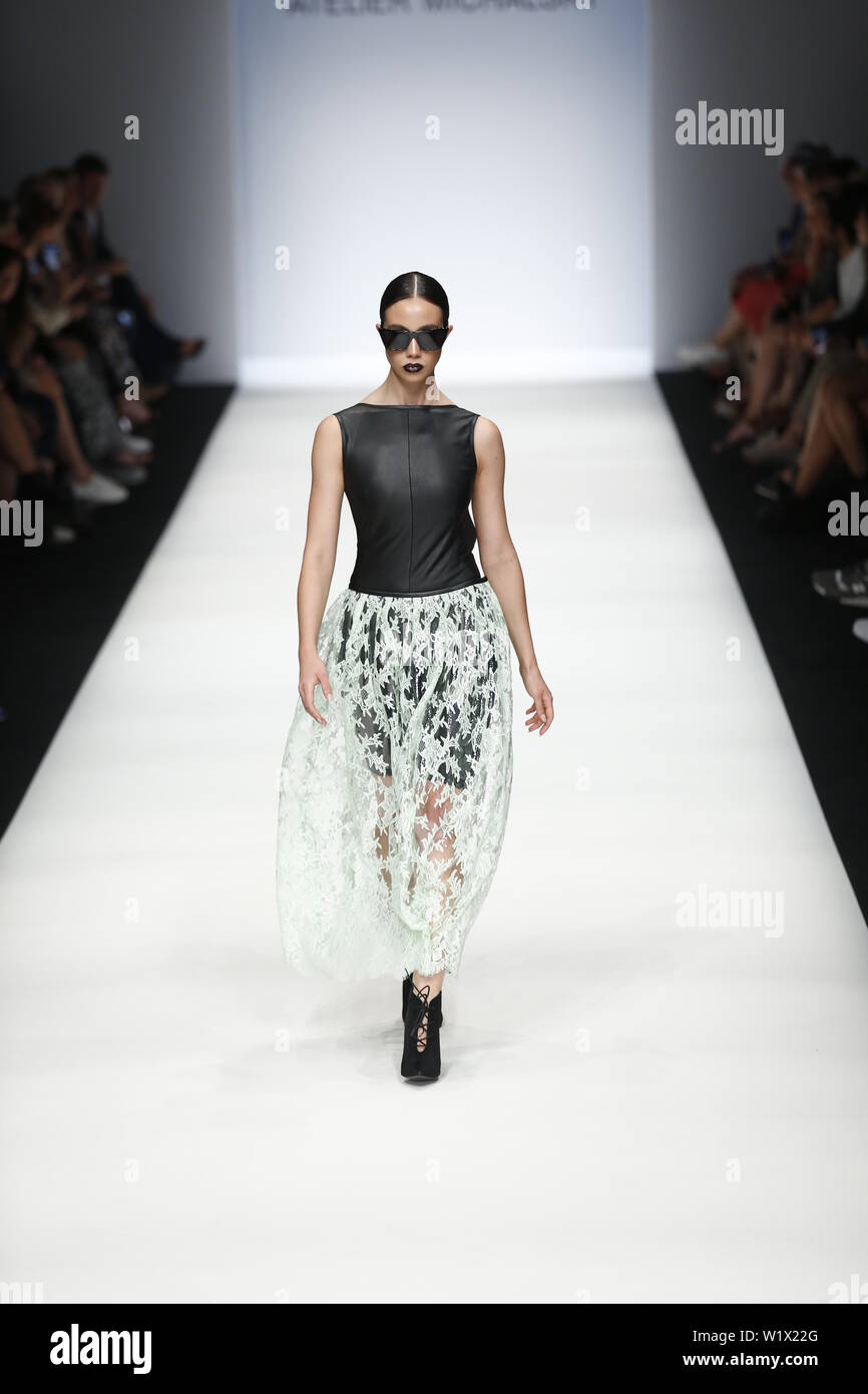 Berlin, Germany. 03rd July, 2019. The photo shows models on the catwalk with the collections spring/summer 2020 of the designer Atelier Michalsky at Mercedes-Benz Fashion Week. Credit: Simone Kuhlmey/Pacific Press/Alamy Live News Stock Photo