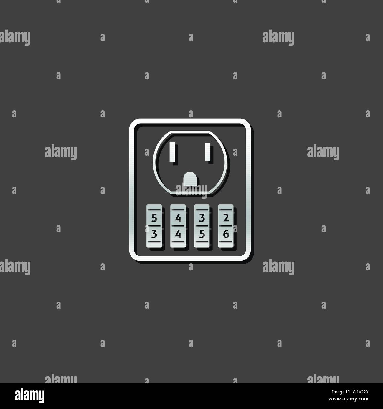 Electrical outlet icon in metallic grey color style. Electronic connect