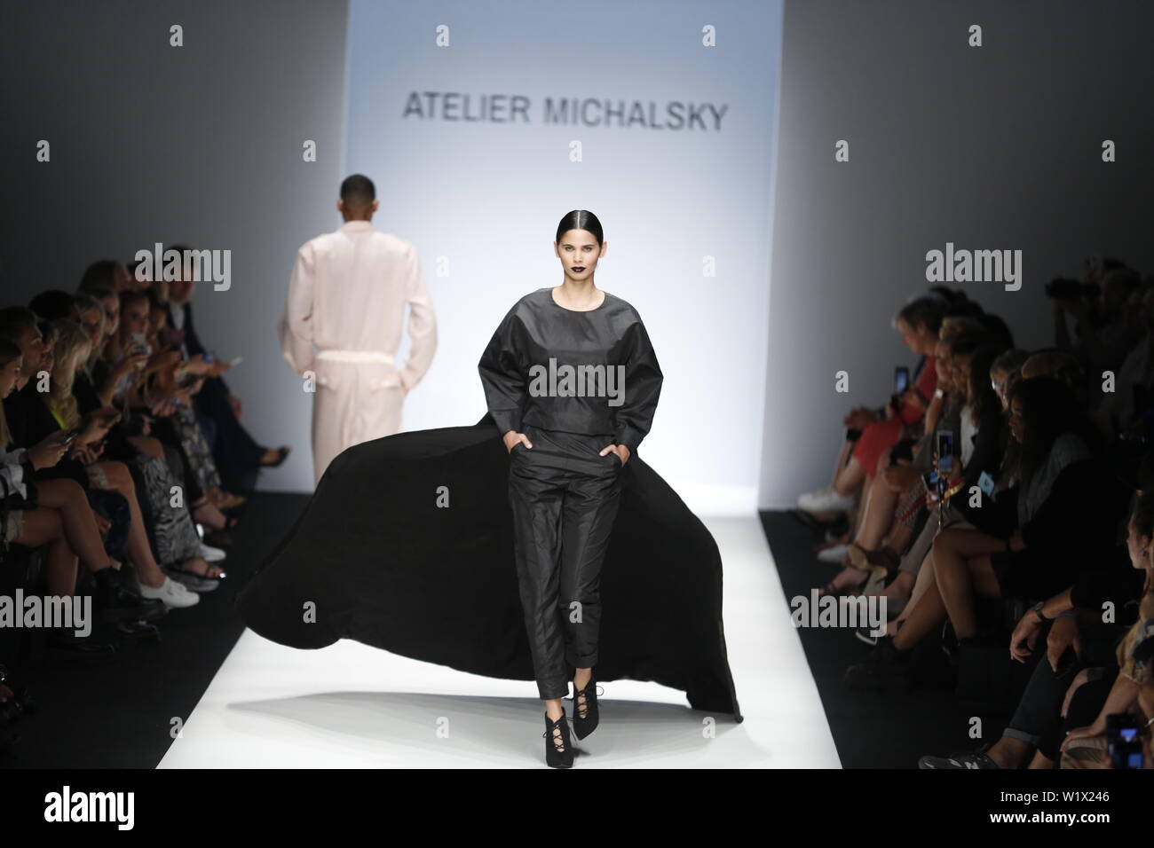 Berlin, Germany. 03rd July, 2019. The photo shows models on the catwalk with the collections spring/summer 2020 of the designer Atelier Michalsky at Mercedes-Benz Fashion Week. Credit: Simone Kuhlmey/Pacific Press/Alamy Live News Stock Photo