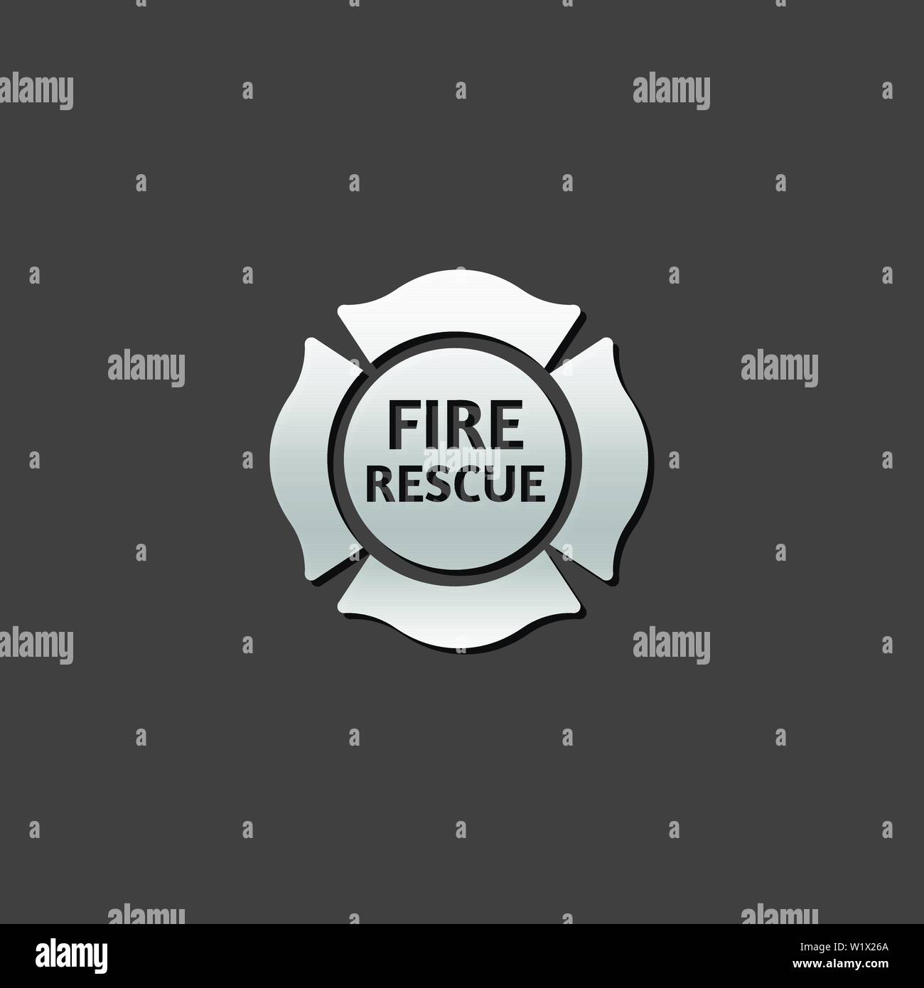 Firefighter emblem icon in metallic grey color style. Service fireman ...