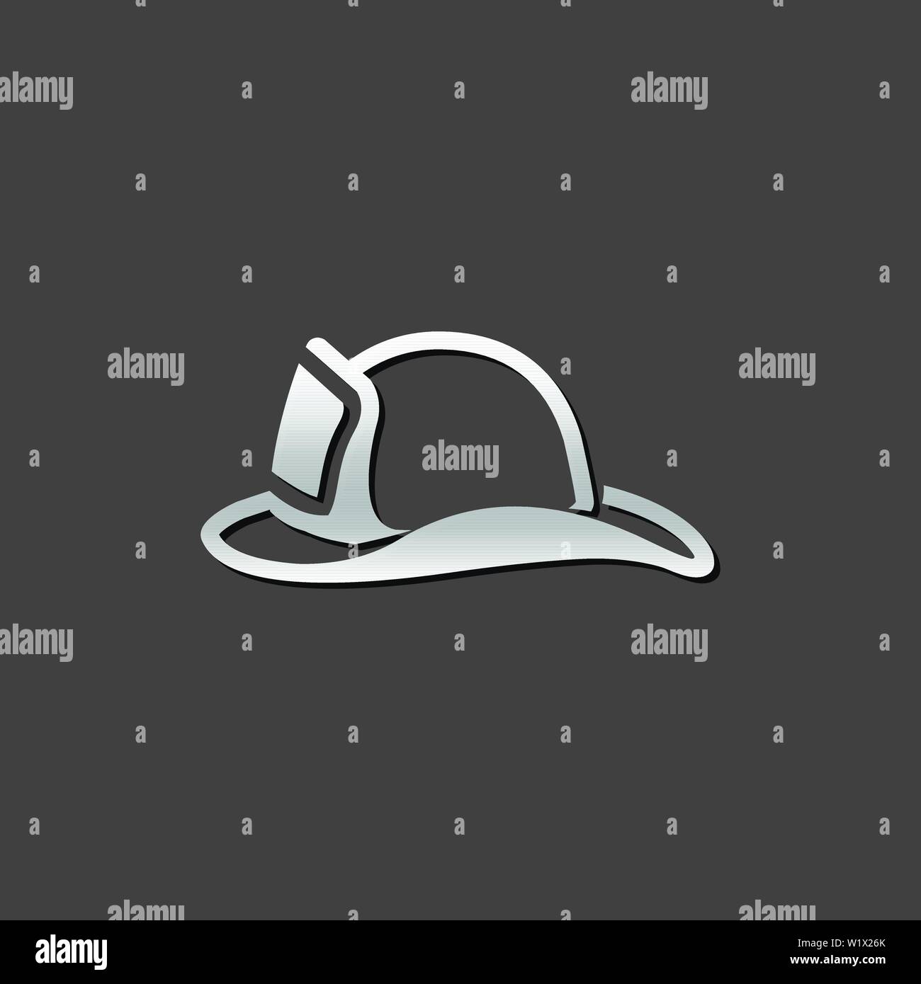Fireman hat icon in metallic grey color style. Helmet firefighter equipment Stock Vector