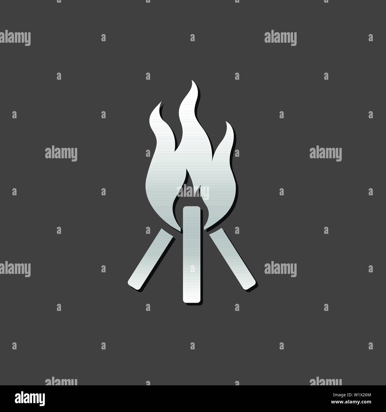 Camp fire icon in metallic grey color style. Camping burn wild fire ...