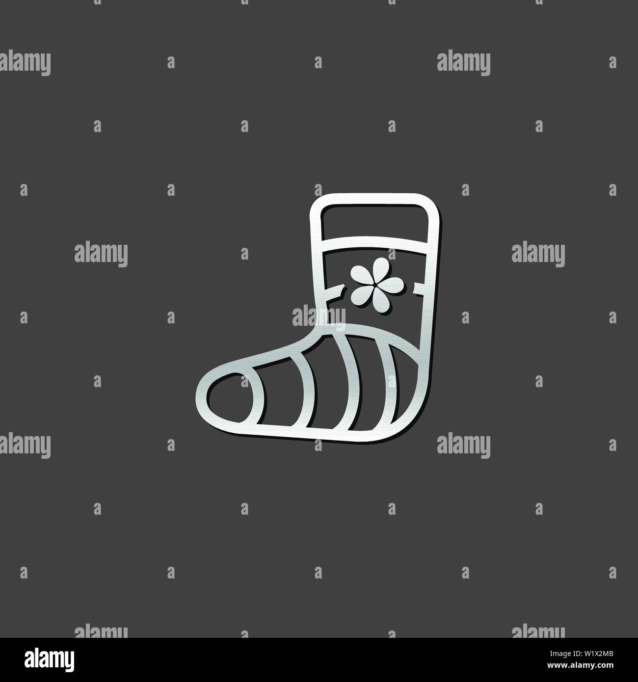 Injured foot icon in metallic grey color style. Gypsum cast medical Stock Vector