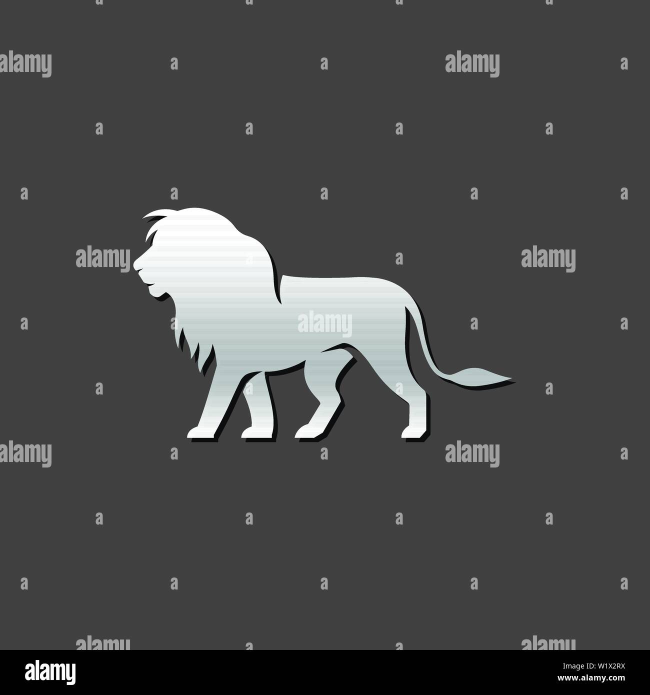 Lion icon in metallic grey color style. mammal carnivore zoo Stock Vector