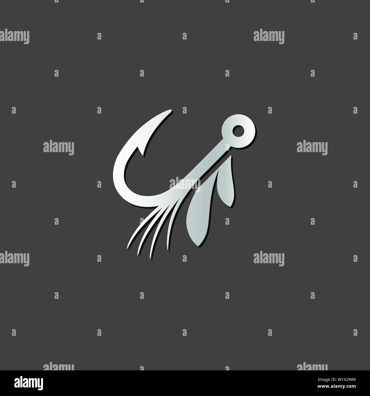 Fishing lure icon in metallic grey color style. Sport water attracts Stock Vector