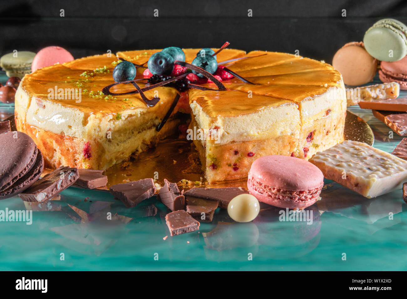 Delicious Homemade Cake Decorated With Berries And Strawberries
