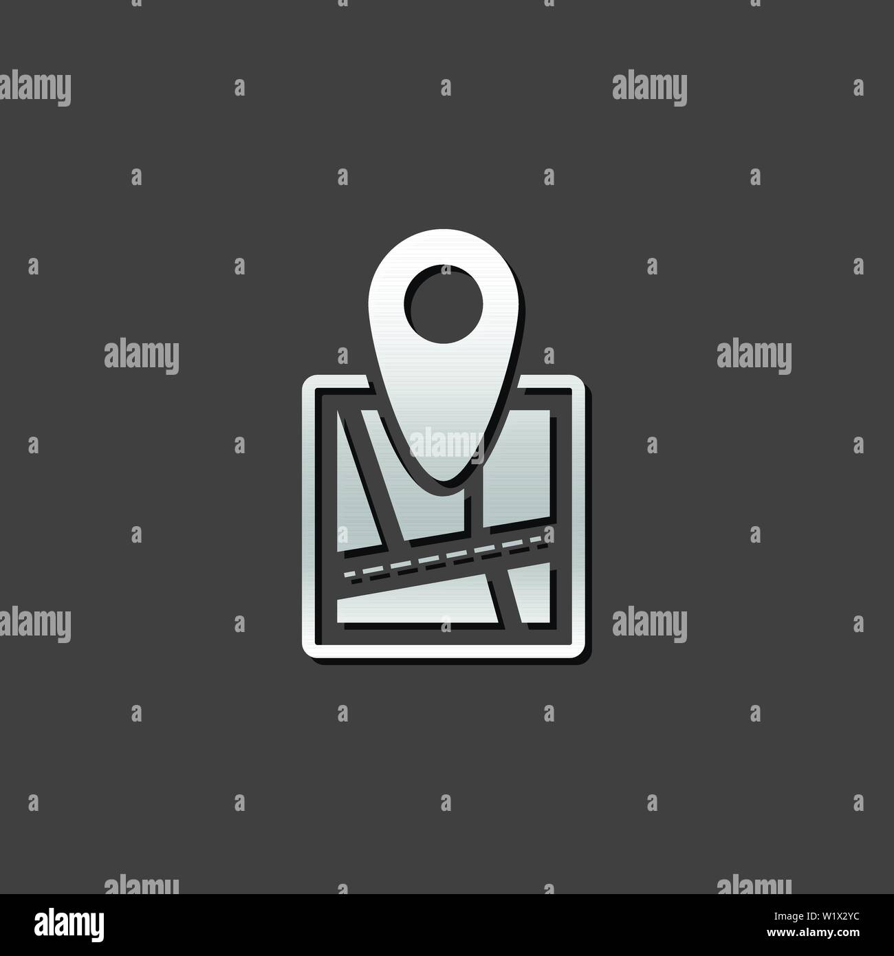 Road map icon with pin location in Metallic color Stock Vector Image ...