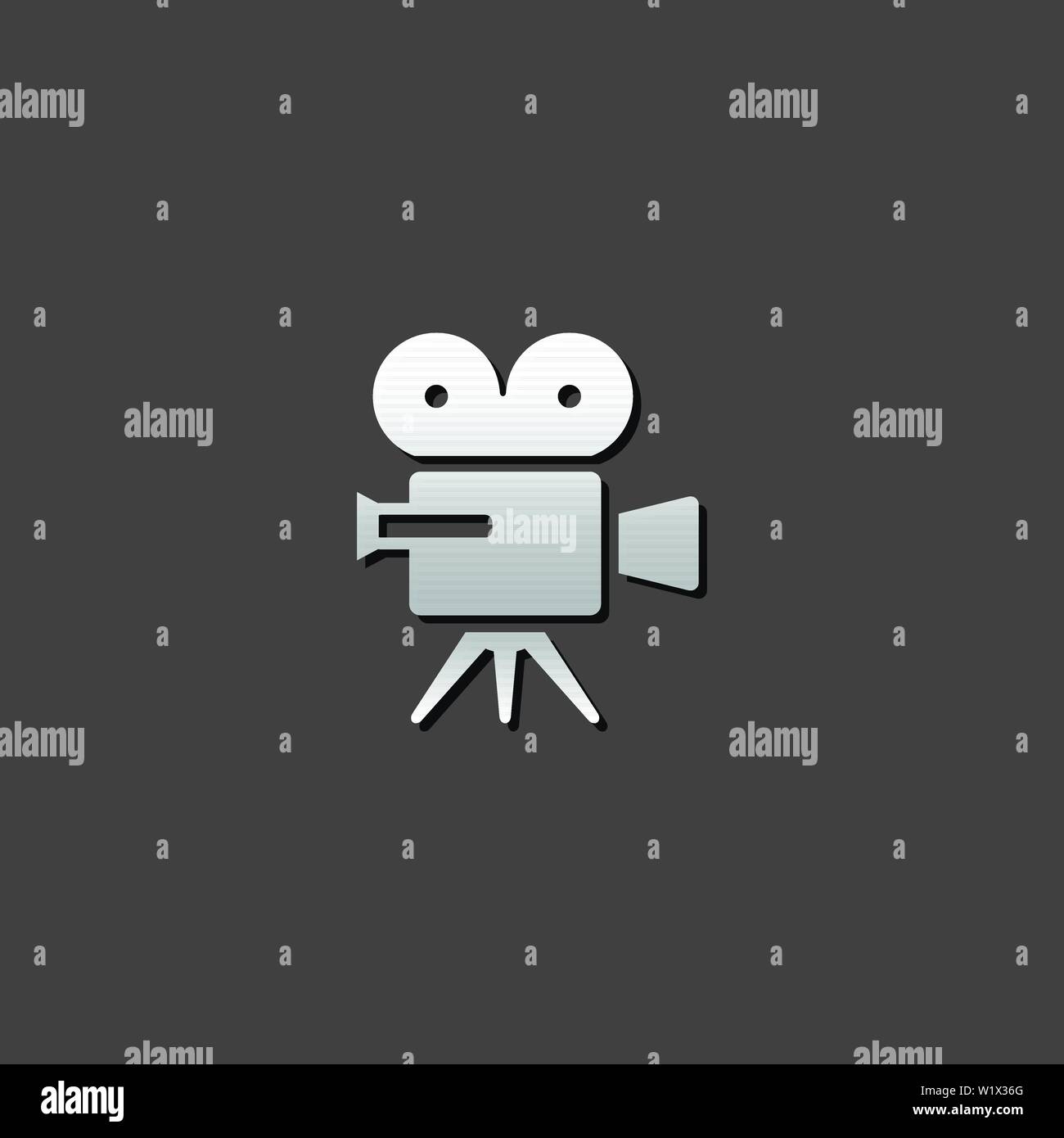 Movie camera icon in metallic grey color style. Technology entertainment cinema recording Stock Vector