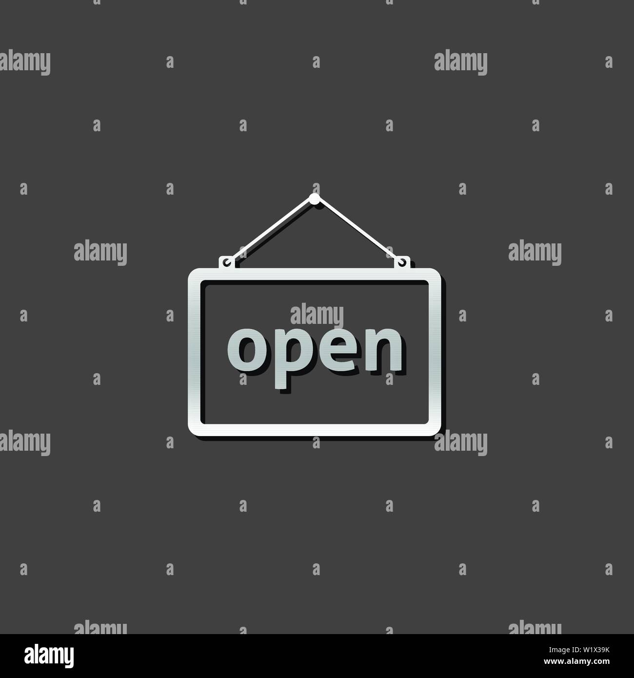 Open sign icon in metallic grey color style. Cafe restaurant shop Stock ...
