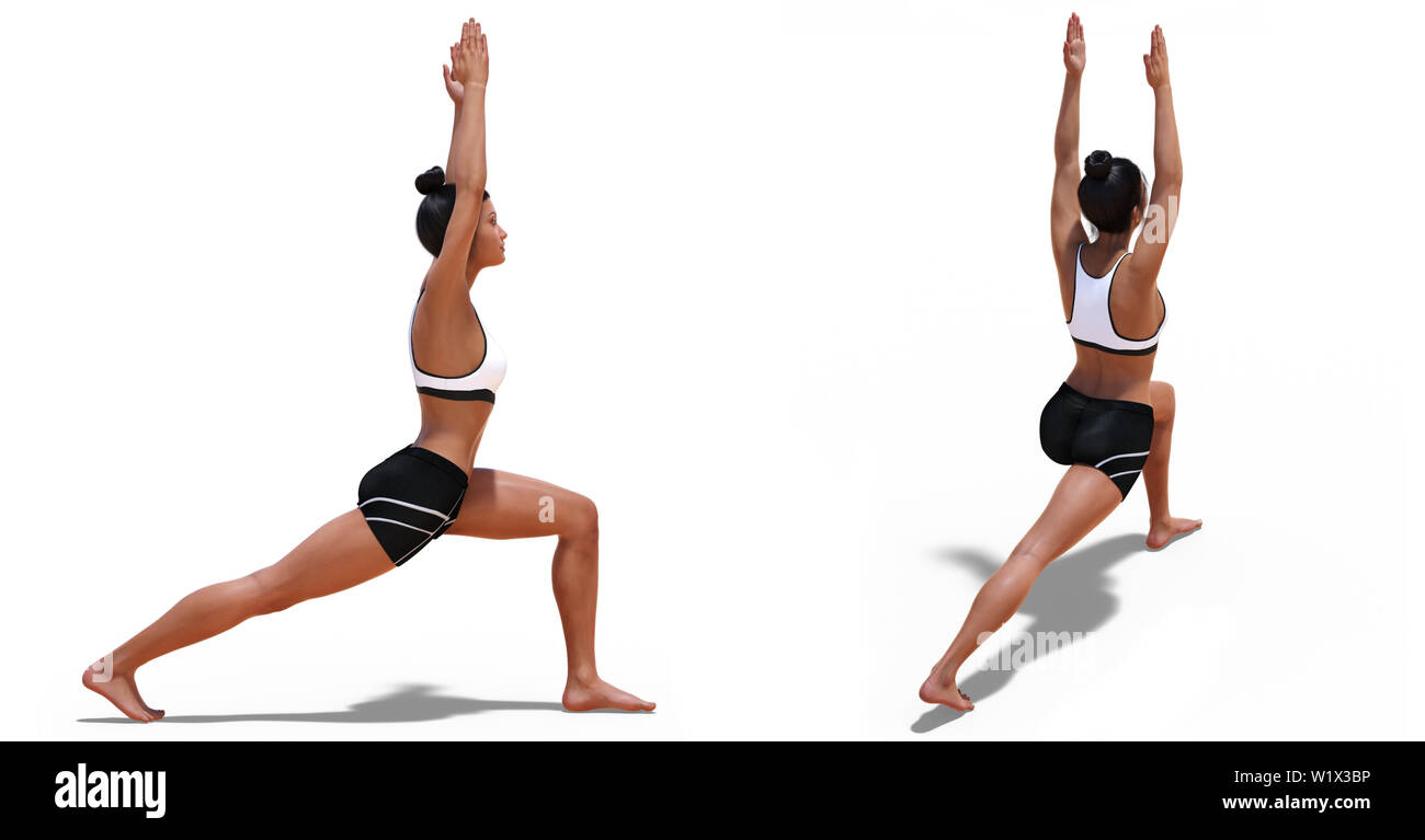 Back three-quarters and Right Profile Poses of a Woman in Yoga Back three-quarters and Right Profile Poses of a Woman in Yoga