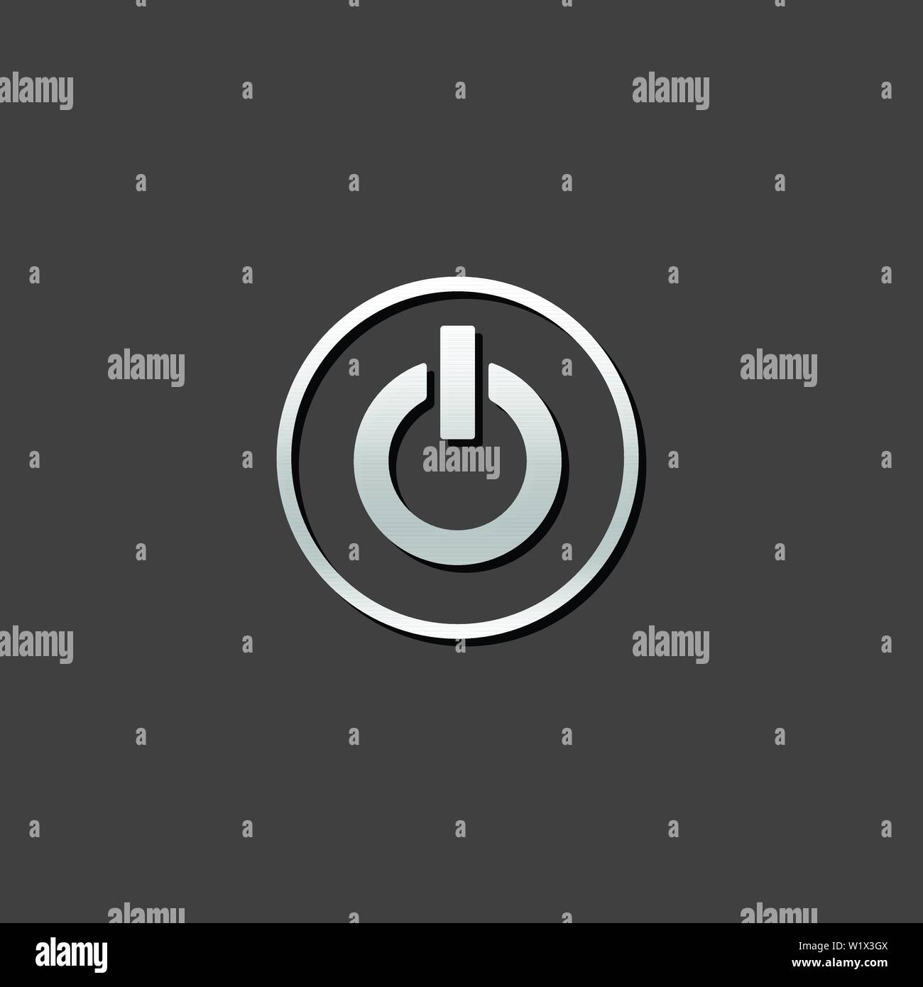 Power button icon in metallic grey color style. Electronic electric